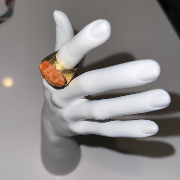 MARCIA MORAN brushed gold tone orange quartz cocktail statement ring 5.75 - Picture 3 of 6